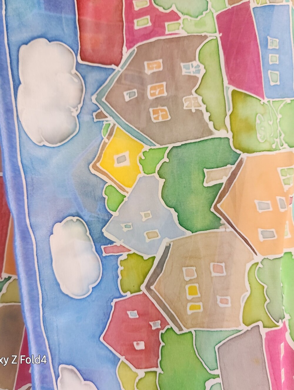 Colorful Village Print Silk Scarf - Long Rectangular - Picture 3 of 9